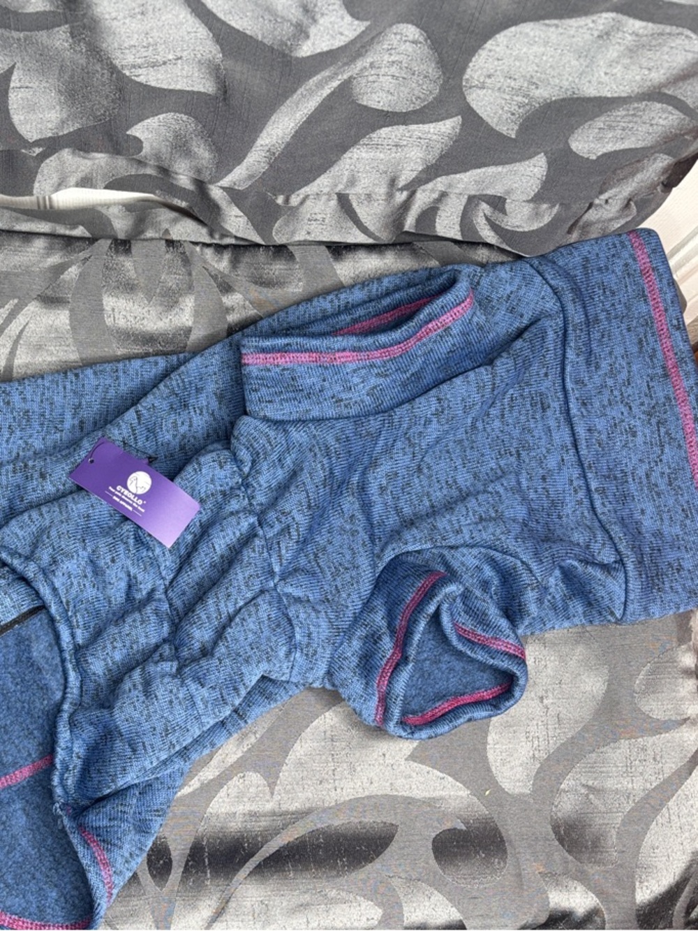Blue Quilted Dog Sweater with Pink Trim